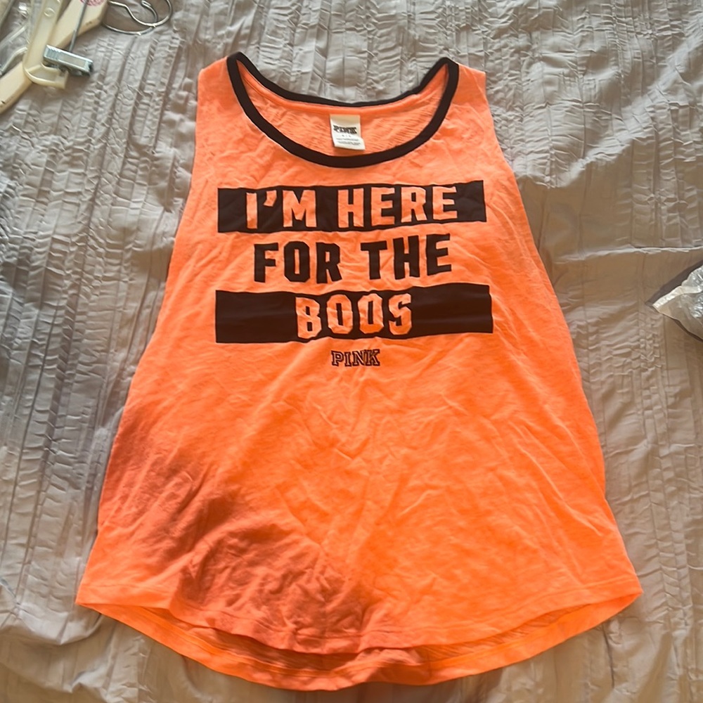 EUC Halloween orange tank by PINK. “Here for the boos”
